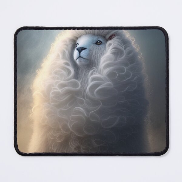 Item preview, A coffee cup in front of white sheep God lion spirit fantasy wallart, artwork, lighting artwork 3 designed and sold by jetaiart.