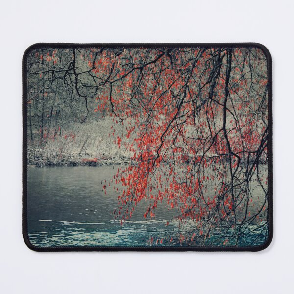 Item preview, By the River - Fall Mood and Red Foliage designed and sold by Dyrk Wyst Redbubble Shop.