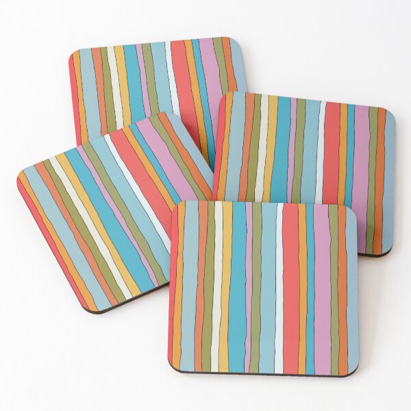 Item preview, Retro Mood Lined Stripe Pattern Blue Red Pink Olive Mustard designed and sold by kierkegaard.