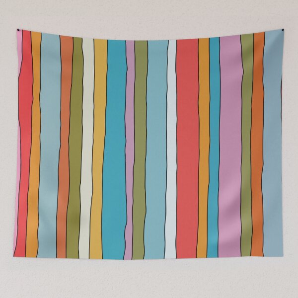 Item preview, Retro Mood Lined Stripe Pattern Blue Red Pink Olive Mustard designed and sold by kierkegaard.