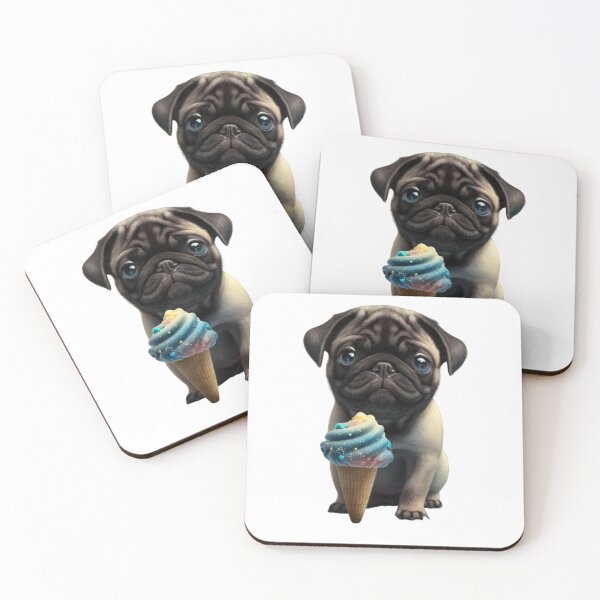 Item preview, Cute, Adorable Pug Puppy With Ice Cream designed and sold by DirtyDogArts.