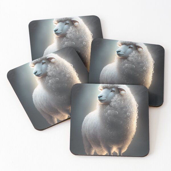 Item preview, Portrait of white sheep in magic of light spirit fantasy wallart, artwork, lighting artwork 4 designed and sold by jetaiart.