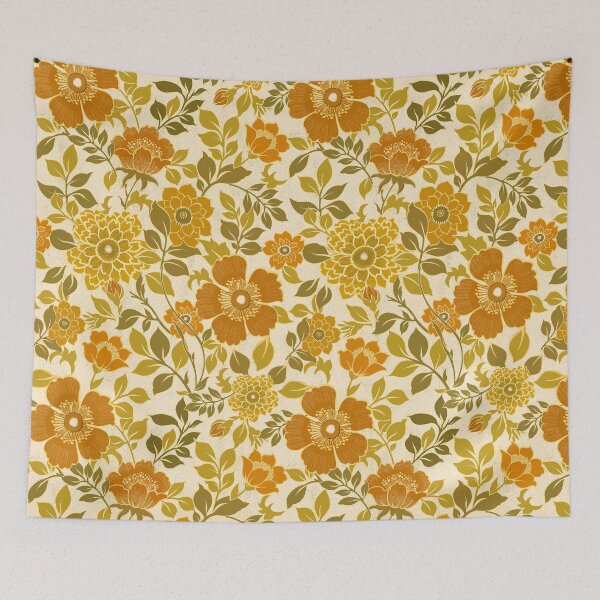 Item preview, 70s retro vintage warm color flower pattern, boho, hippie, orange and yellow designed and sold by chrissyink.