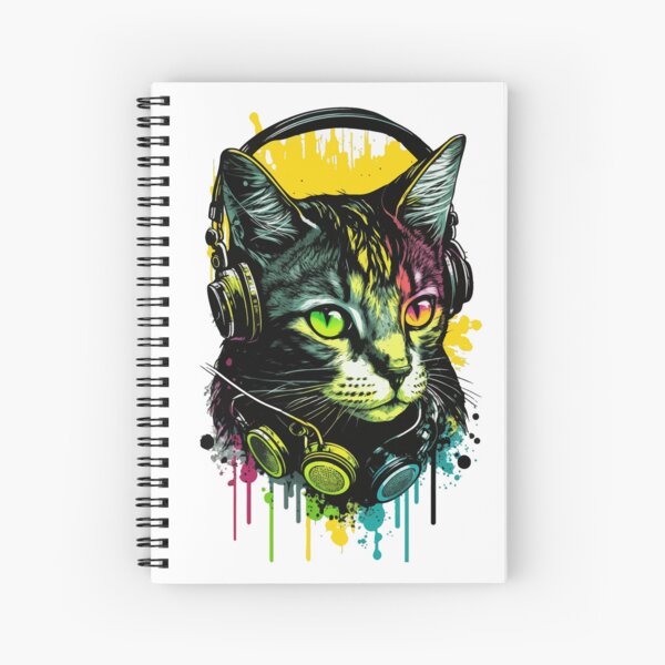 Dj Cat Spiral Notebook by Jayden Bromham - Pixels