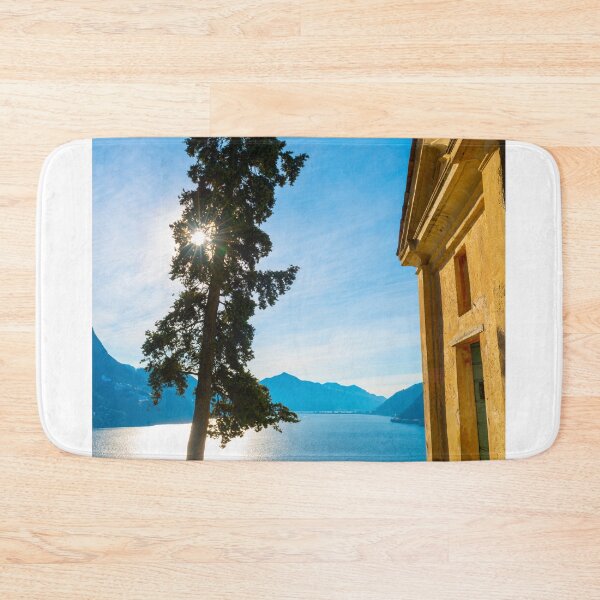 Item preview, Church with Cypress Tree and Lake Lugano with Mountain and Blue Sky designed and sold by Mats Silvan.