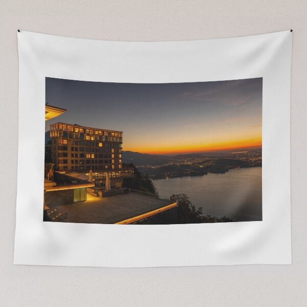 Item preview, Hotel Five Stars Bürgenstock over Lake Lucerne and Mountain in Dusk designed and sold by Mats Silvan.