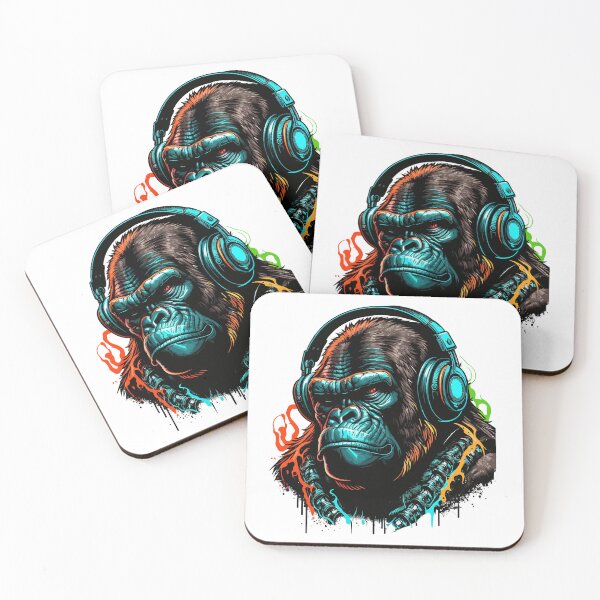 Item preview, Colorful Gorilla with Headphones Vector Illustration designed and sold by EvanJohnCrafts.