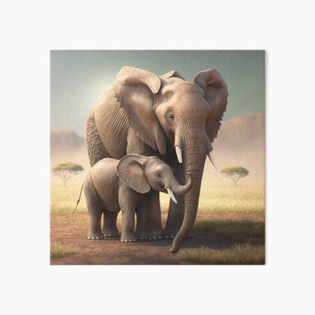 Vista previa del artículo con la obra «El amor de una madre. Madre y Bebé Elefante», diseñado y vendido por DirtyDogArts.
