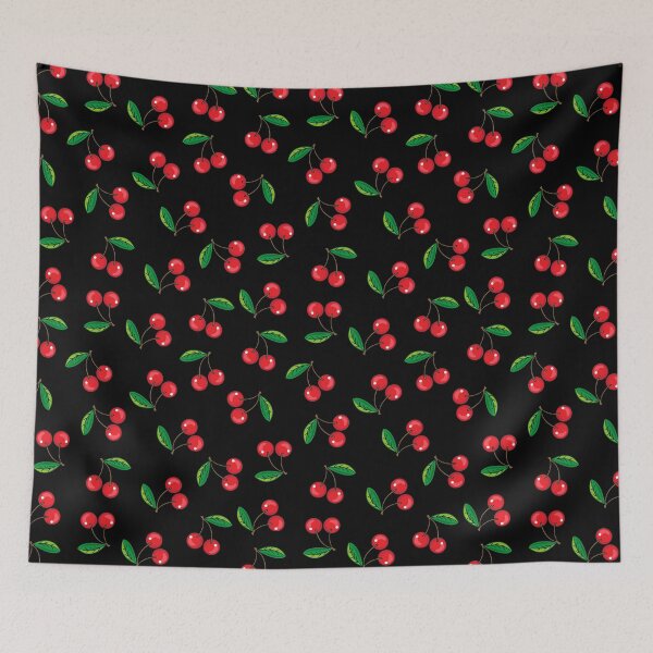Item preview, Red Cherries on Black Rockabilly Pattern designed and sold by HotHibiscus.