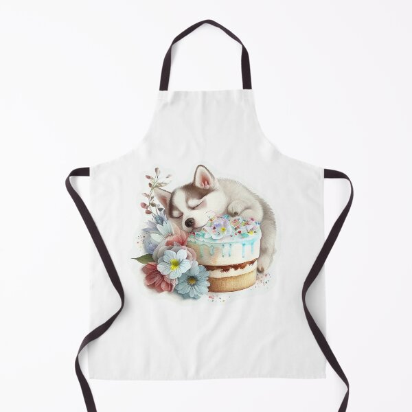 Item preview, Sleeping Husky - with cake and flower - watercolor designed and sold by littleblackkiss.