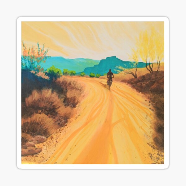 Desert bikepacking landscape painting print in warm earthy tones Sticker