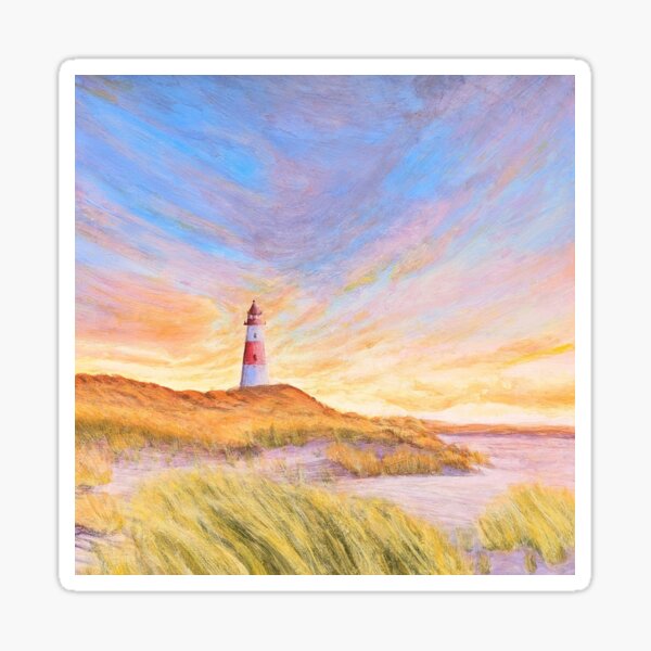 Sylt Lighthouse sunset landscape painting print Sticker