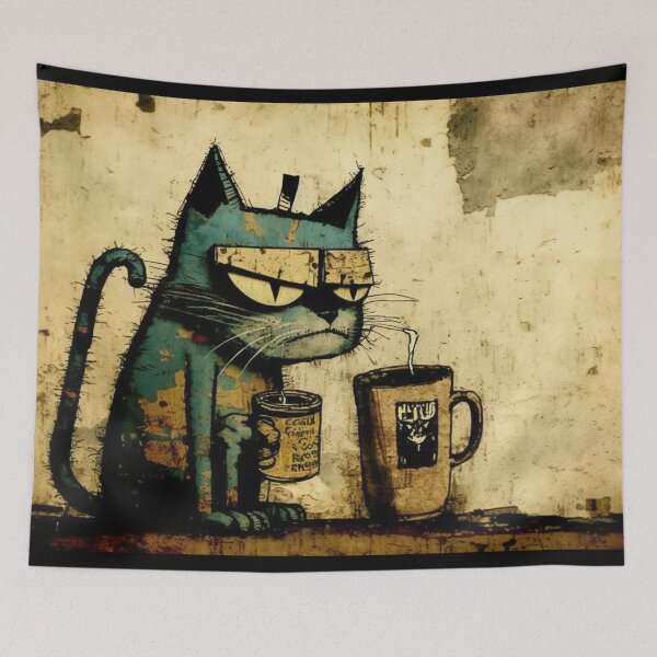 Item preview, Cat with morning coffee designed and sold by NxtGenArt.