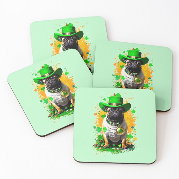 Item preview, Get Lucky - Pug with St. Patrick Day Hat and Clover Gold Coin designed and sold by Pawsitive Palette.