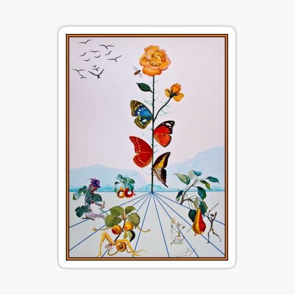 BUTTERFLY ROSE : Vintage Abstract Dali Painting Print Sticker