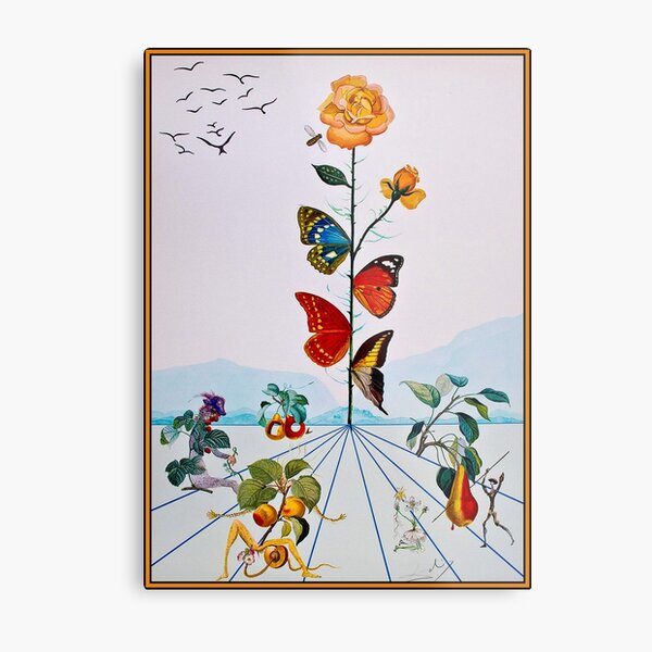 BUTTERFLY ROSE : Vintage Abstract Dali Painting Print Metal Print