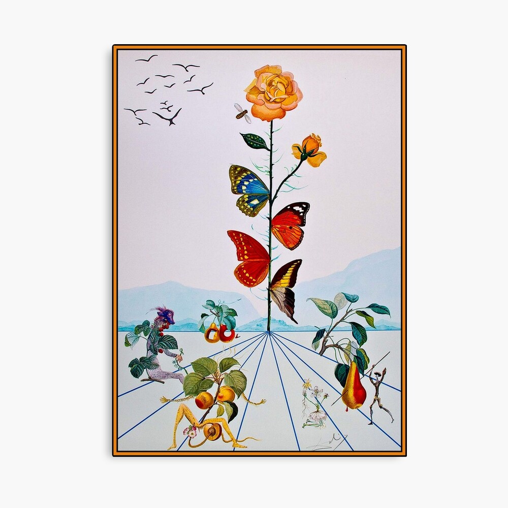 BUTTERFLY ROSE : Vintage Abstract Dali Painting Print Canvas Print
