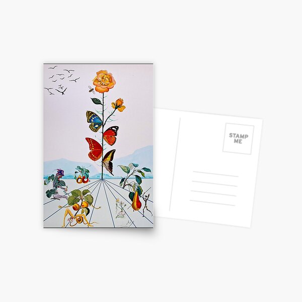 BUTTERFLY ROSE : Vintage Abstract Dali Painting Print Postcard