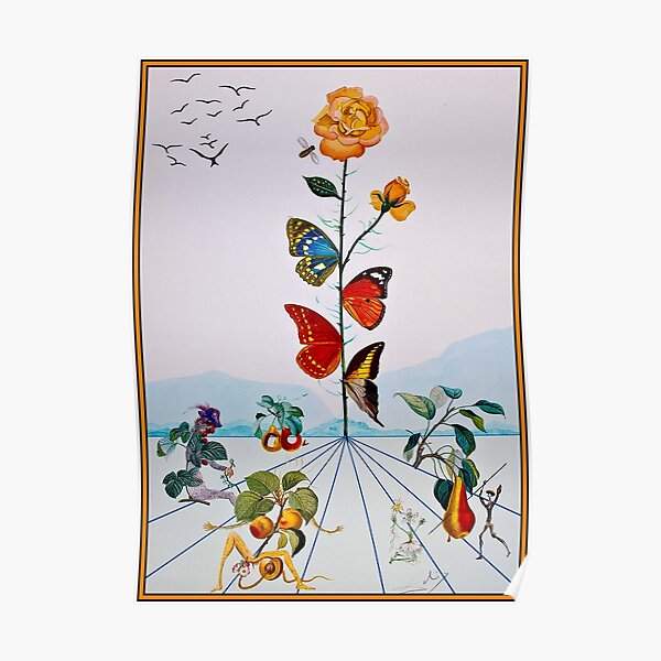 BUTTERFLY ROSE : Vintage Abstract Dali Painting Print Poster