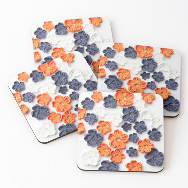 Item preview, Spring handmade sewn fabric flowers orange blue white designed and sold by homemadecreate.