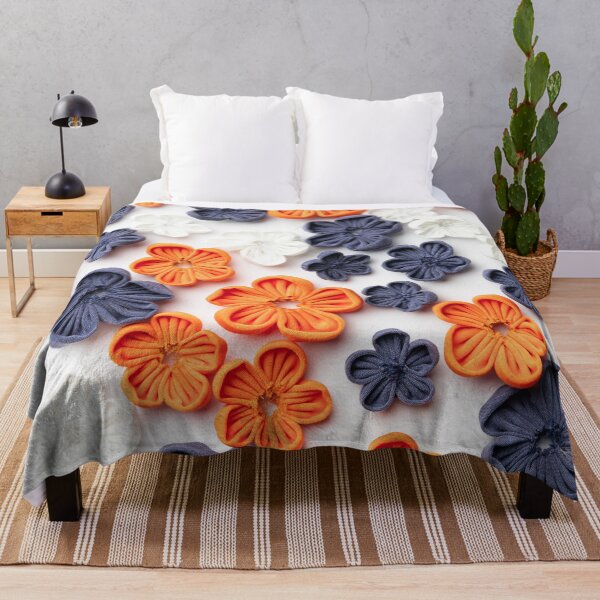 Item preview, Spring handmade sewn fabric flowers orange blue white designed and sold by homemadecreate.