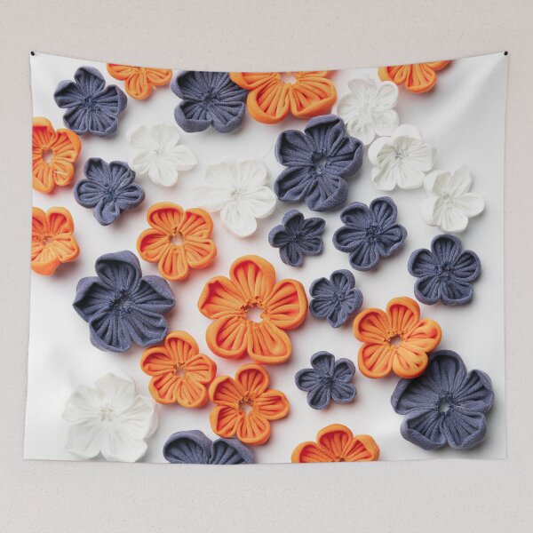 Item preview, Spring handmade sewn fabric flowers orange blue white designed and sold by homemadecreate.