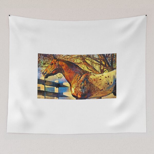 Item preview, Appaloosa horse sitting near a tree and fence – digital painting designed and sold by NickoPrints.