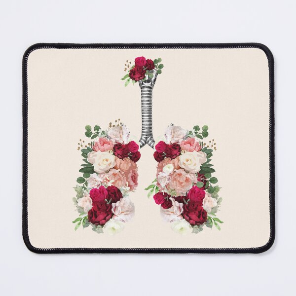Artikelvorschau, Rosa und rote Rosen und Blumen wachsen auf der Lunge, wichtig zum Atmen, Lungenkrebs, Atemtherapeut entworfen und verkauft von Collagedream.
