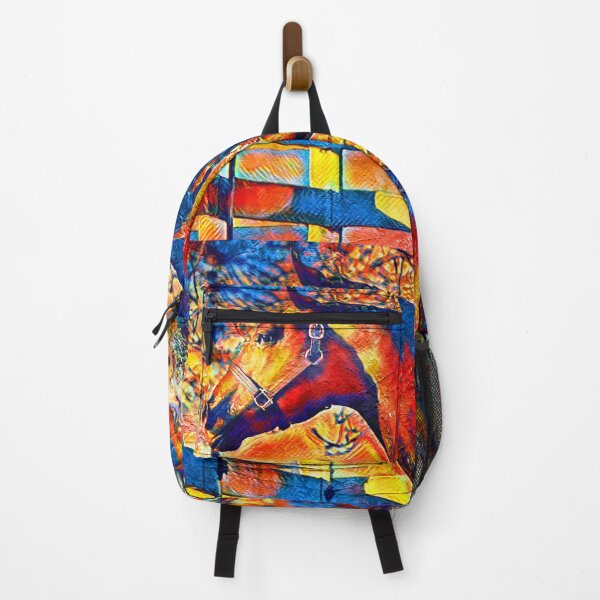 Item preview, Appaloosa horse sitting near a tree and fence – colorful painting in blue, red and yellow designed and sold by NickoPrints.