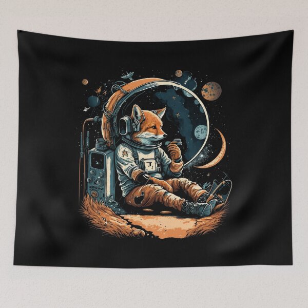 Item preview, Astronaut Fox in the Space listening to the music with planets designed and sold by brytfanna.
