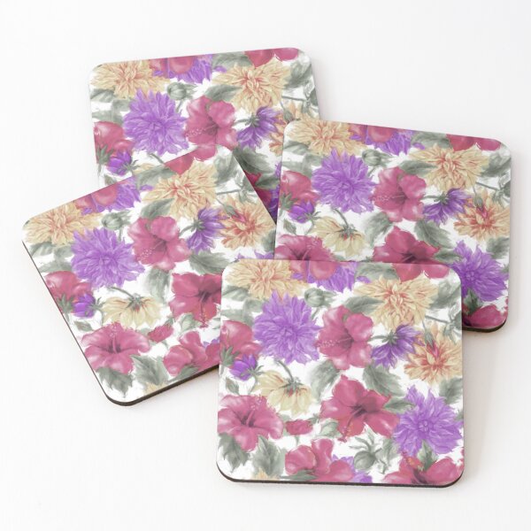 Item preview, Dahlias and Hibiscus Repeated Pattern Seamless Design  designed and sold by Tina Veenstra.