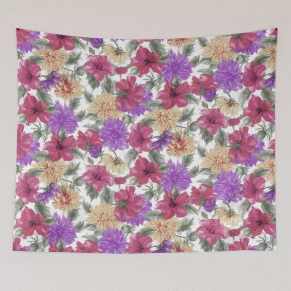 Item preview, Dahlias and Hibiscus Repeated Pattern Seamless Design  designed and sold by Tina Veenstra.