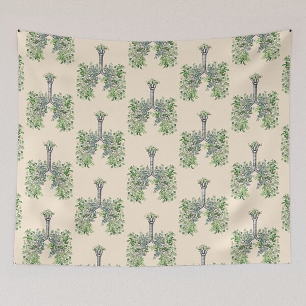 Item preview, lungs, bloom eucalyptus leaves, anatomy, watercolor blue butterflies designed and sold by Collagedream.