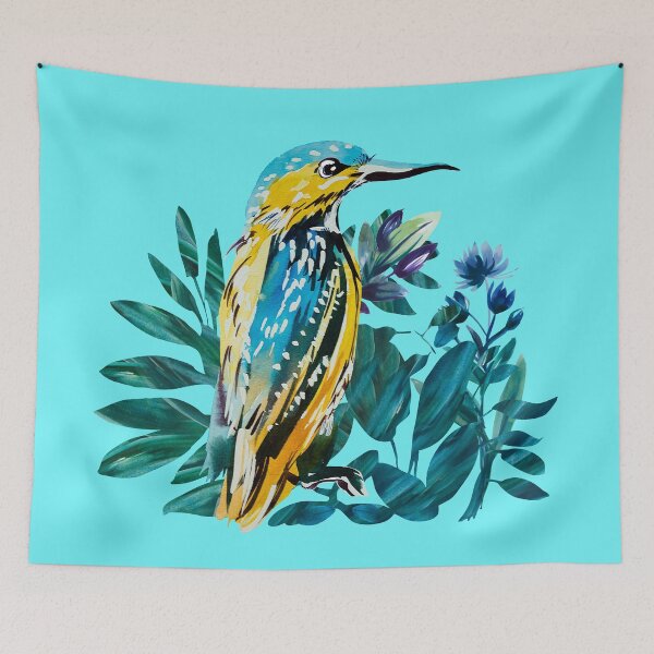Item preview, Kingfisher painted in watercolor on blue background designed and sold by IngaDesign.