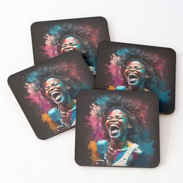 Item preview, Black Woman Singer Laughing on Stage with Mic designed and sold by toticavalcanti.