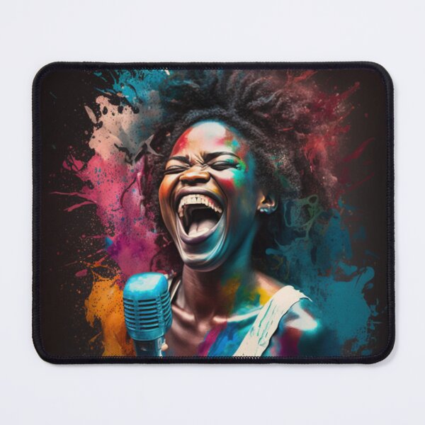 Item preview, Black Woman Singer Laughing on Stage with Mic designed and sold by toticavalcanti.