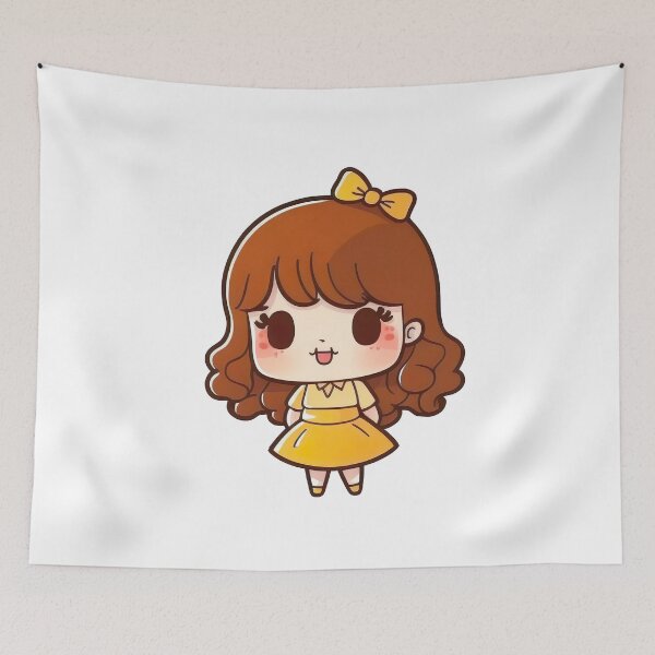 Item preview, Linda Chica Vestido Amarillo Kawaii Chibi Ilustración Dibujada Mano designed and sold by Cutepix.