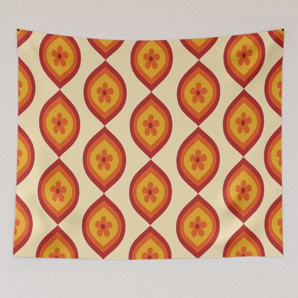 Item preview, Retro Orange Flowers on Mid Century Ogee Pattern  designed and sold by Yasminepatterns .