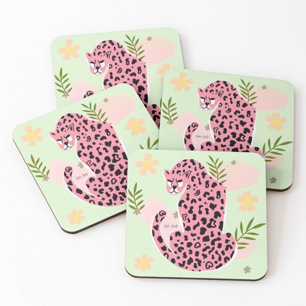 Item preview, Jaguar looking back art work pink- mint green background designed and sold by Studio Lydia  Lovely.
