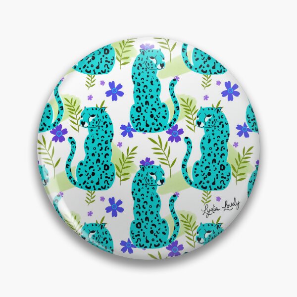 Artikelvorschau, Jaguar looking back pattern teal- white background entworfen und verkauft von Studio Lydia  Lovely.