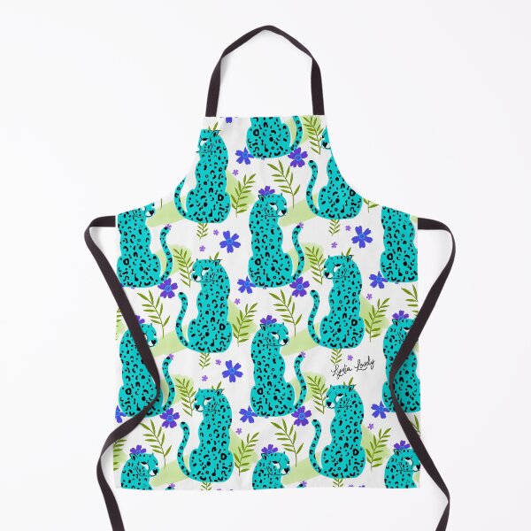 Artikelvorschau, Jaguar looking back pattern teal- white background entworfen und verkauft von Studio Lydia  Lovely.