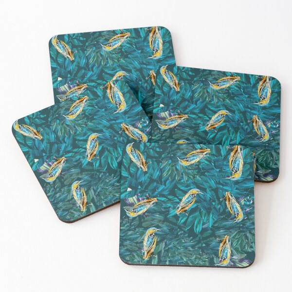 Item preview, Watercolor pattern with kingfishers and plants  designed and sold by IngaDesign.