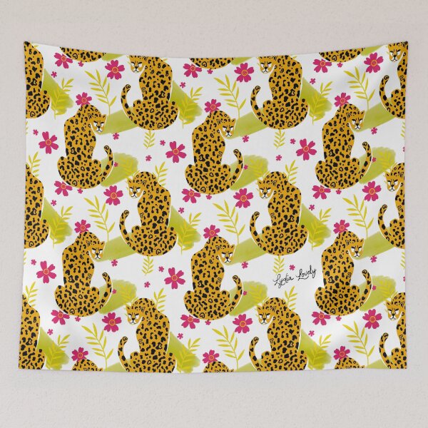 Artikelvorschau, Jaguar looking back pattern teal- white background entworfen und verkauft von Studio Lydia Lovely.