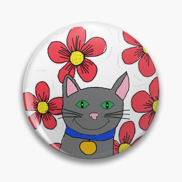 Item preview, Cute grey cat with flowers  designed and sold by MiowandMolly.
