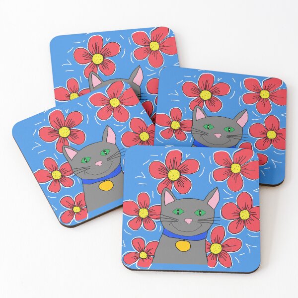 Item preview, Cute grey cat with flowers  designed and sold by MiowandMolly.