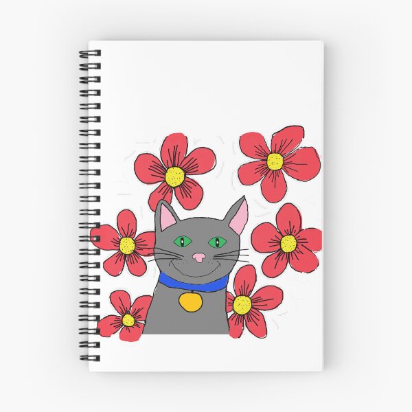 Item preview, Cute grey cat with flowers  designed and sold by MiowandMolly.