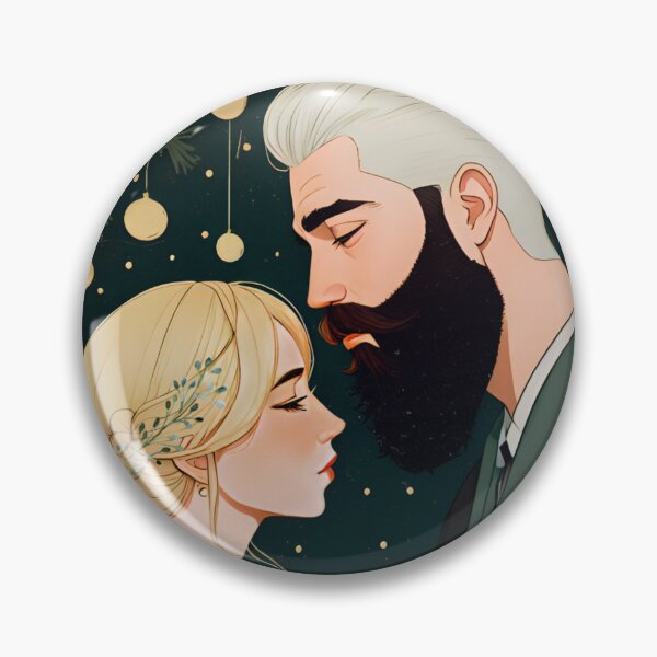 Item preview, christmas wedding couple green gold ornament blonde beard silver hair drawing art illustration sticker designed and sold by FRH Design ⭐⭐⭐⭐⭐.