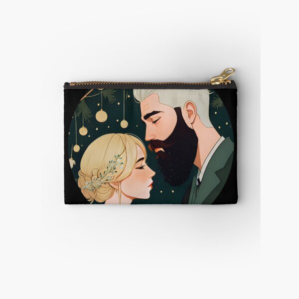 Item preview, christmas wedding couple green gold ornament blonde beard silver hair drawing art illustration sticker designed and sold by FRH Design ⭐⭐⭐⭐⭐.