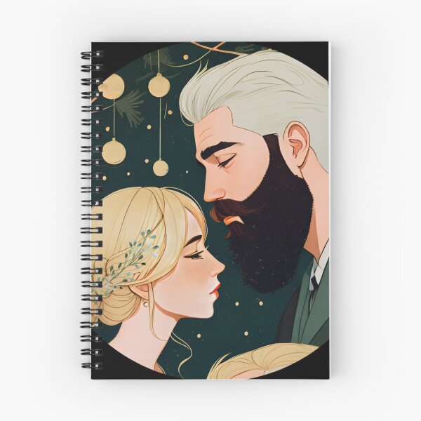 Item preview, christmas wedding couple green gold ornament blonde beard silver hair drawing art illustration sticker designed and sold by FRH Design ⭐⭐⭐⭐⭐.