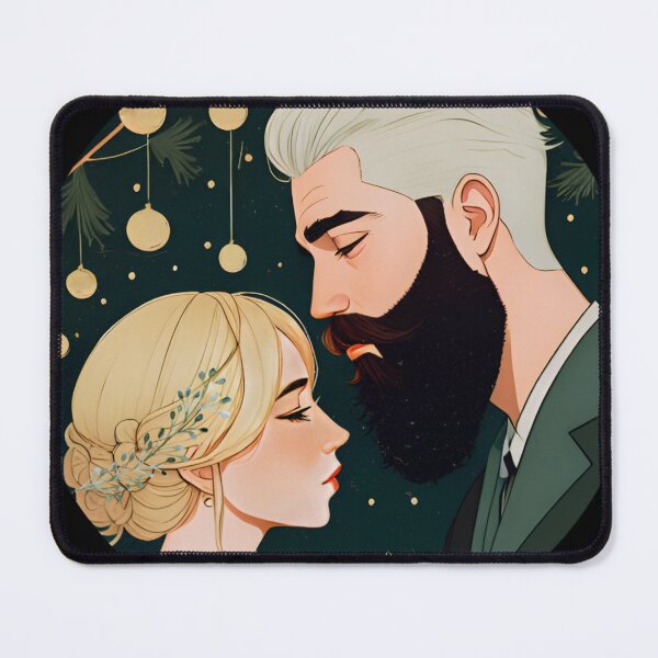 Item preview, christmas wedding couple green gold ornament blonde beard silver hair drawing art illustration sticker designed and sold by FRH Design ⭐⭐⭐⭐⭐.